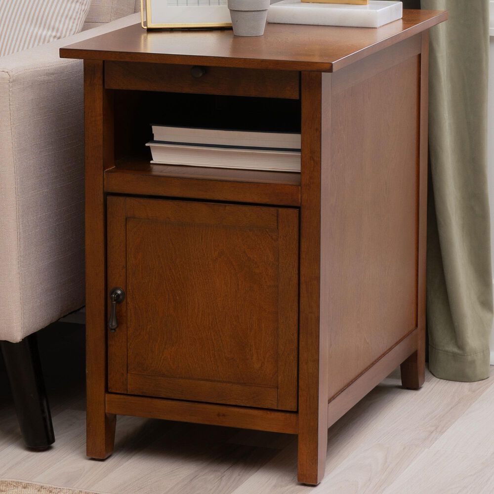 Linon Home Decor Birkdale Accent Table with USB Port in Hazelnut, , large