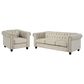 Morden Fort Chesterfield 2-Piece Stationary Linen Chair and Sofa Set in Beige, , large