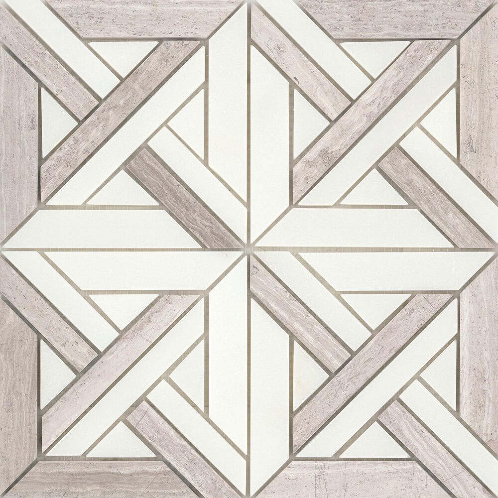 Emser Allure 12" x 12" Mini Castle Cream Natural Stone Mosaic Tile, , large