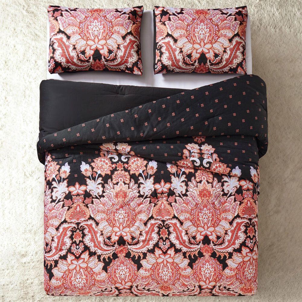 Peking Handicraft Rhapsody 3-Piece Full/Queen Comforter Set in Black and Pink, , large