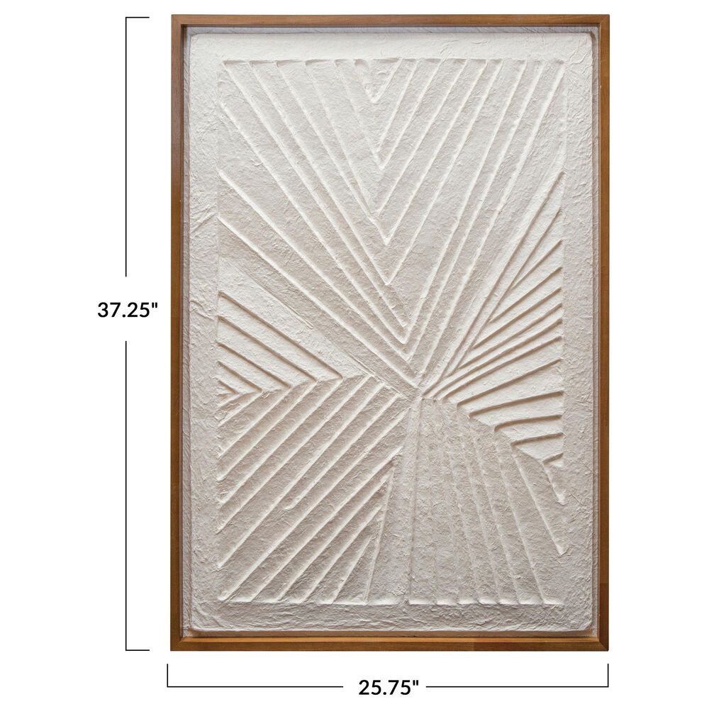 Creative Coop 25.75" x 37.25" Wood Embossed Handmade Paper Wall Decor in Natural and Cream, , large
