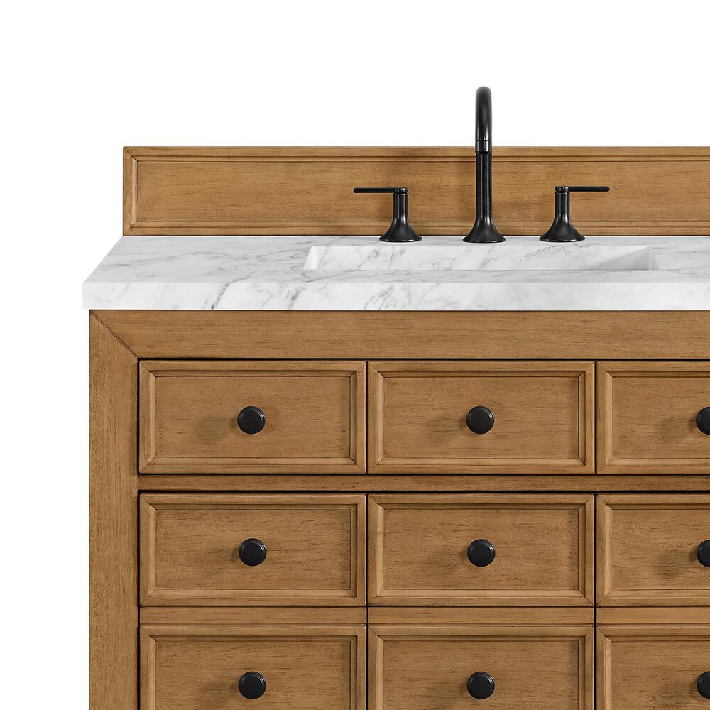 James Martin Vanities Malibu 36" Single Bathroom Vanity in Amber Birch with 3 cm Carrara White Marble Top and Rectangular Sink, , large