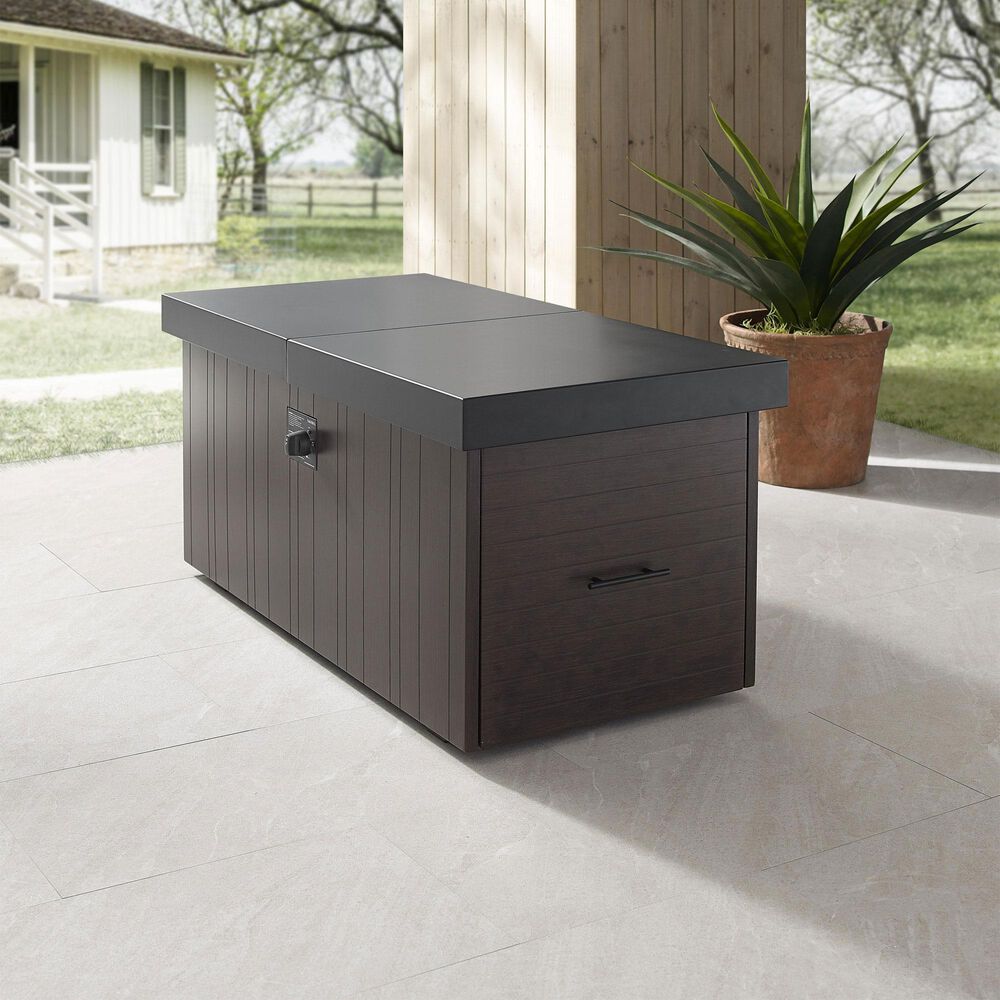 Plank and Hide Rectangular Functional Fire Pit in Wenge and Black, , large