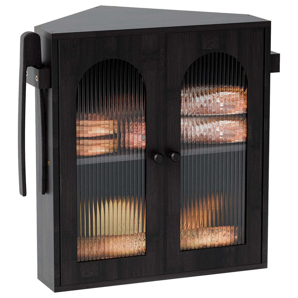 HOMLUX Large Slat Arch-Door Bread Box in Black, , large