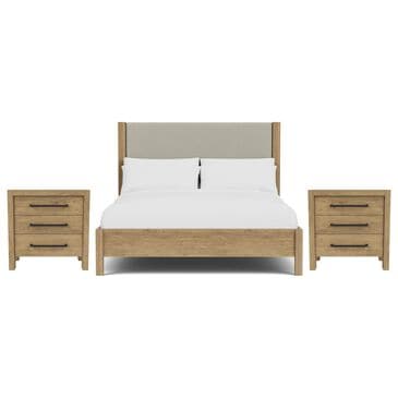 Riverside Furniture Davie 3-Piece King Upholstered Panel Bed with Nightstand Set in Pale Oak, , large