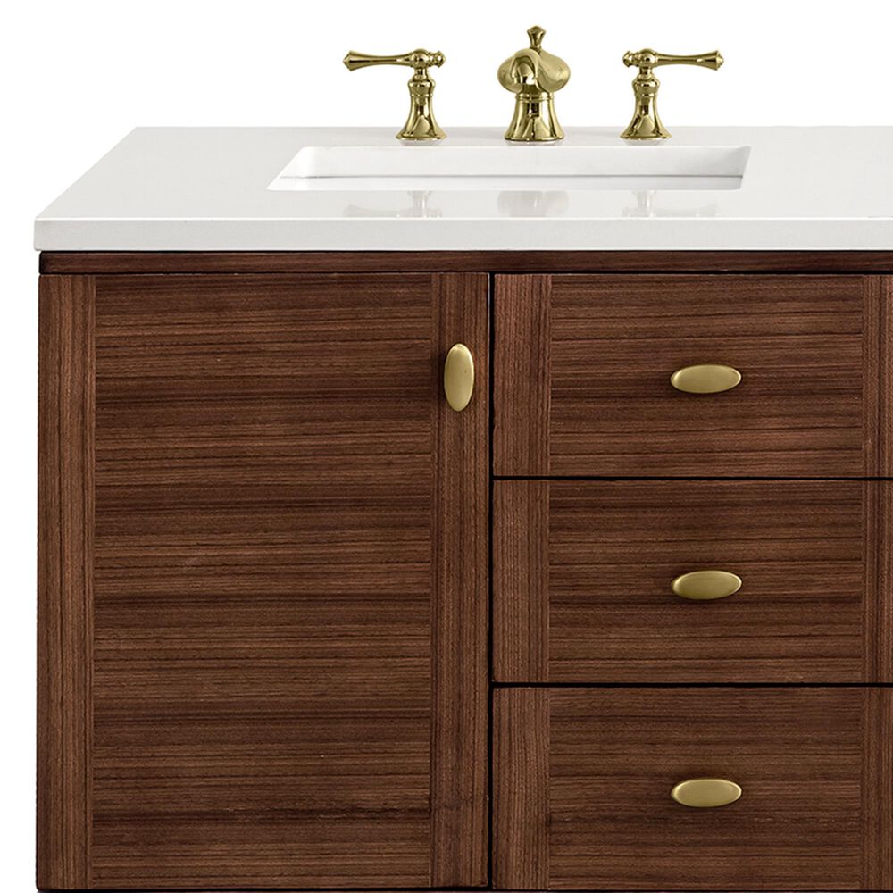 James Martin Vanities Amberly 60&quot; Double Bathroom Vanity in Walnut with 3 cm Carrara White Marble Top and Rectangular Sinks, , large
