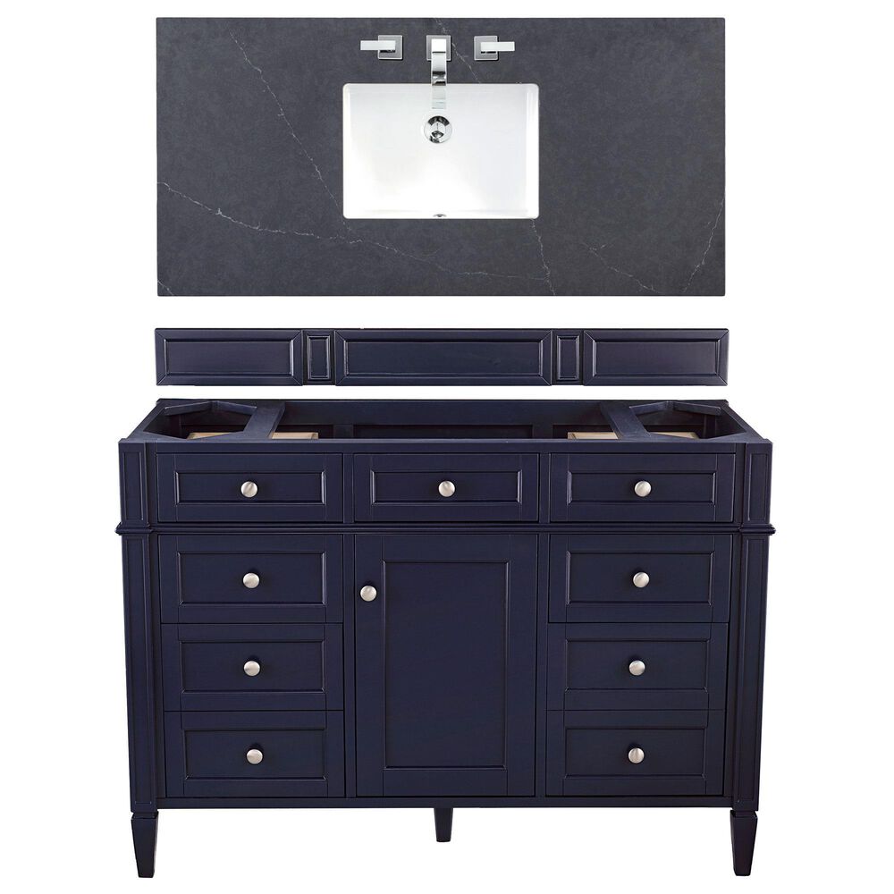 James Martin Vanities Brittany 48" Single Bathroom Vanity in Victory Blue with 3 cm Charcoal Soapstone Quartz Top and Rectangle Sink, , large