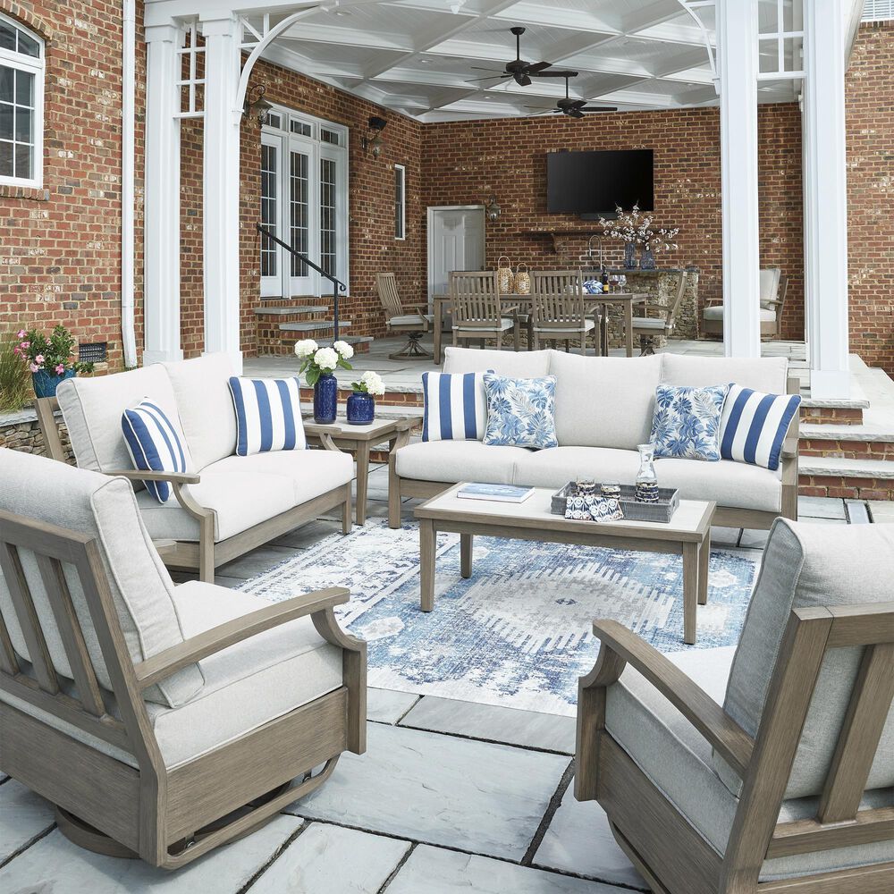 Ashley Rainier 4-Piece Patio Conversation Set in Beige, , large