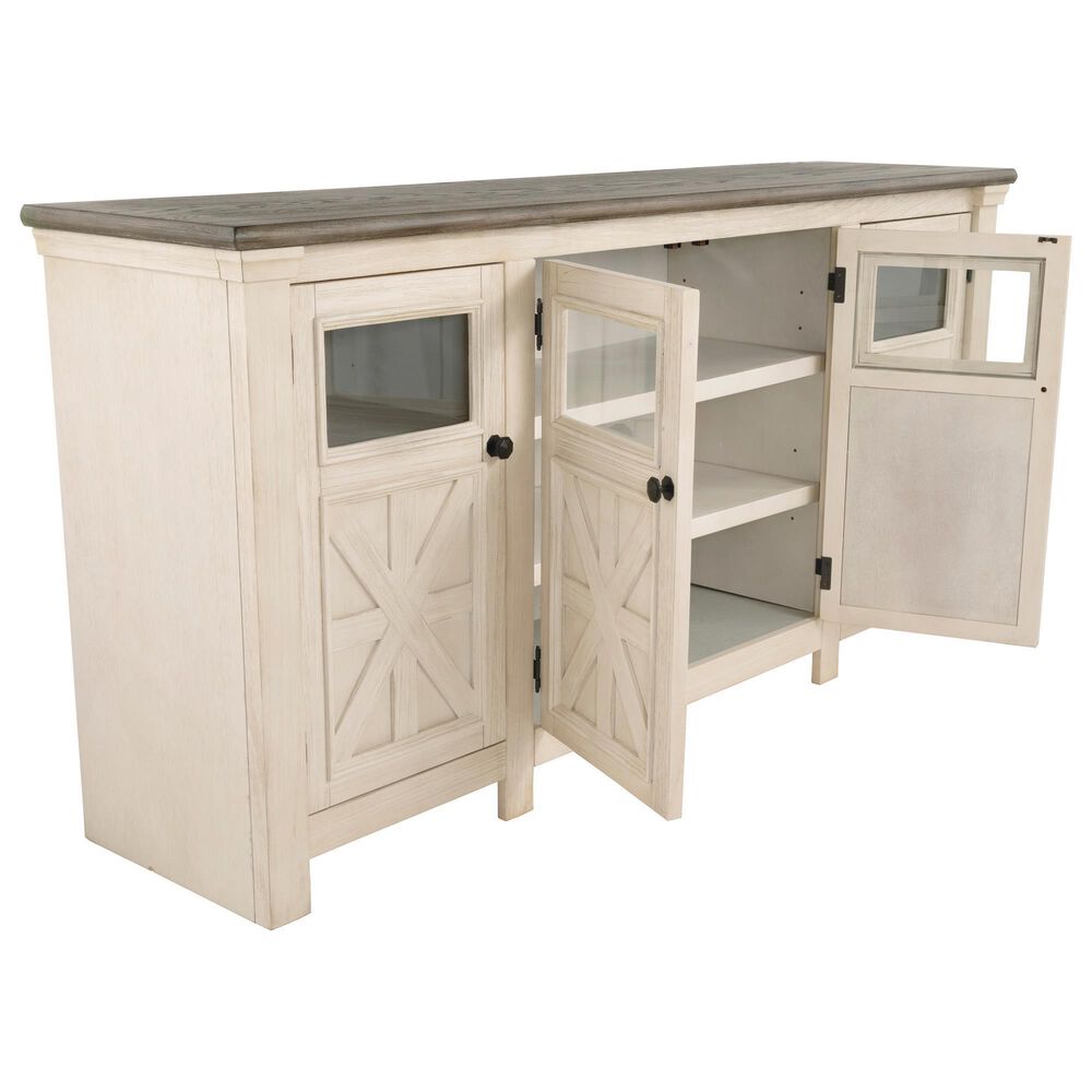 Ashley Bolanburg Extra Large 74&quot; TV Stand in Antique White and Weathered Oak Top, , large