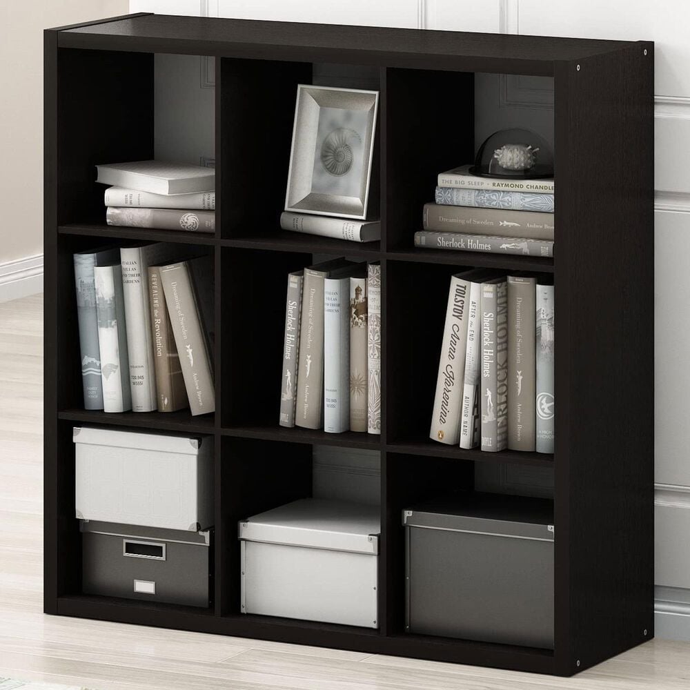 HOMLUX 9-Cube Reversible Open Back Bookshelf in Dark Oak, , large