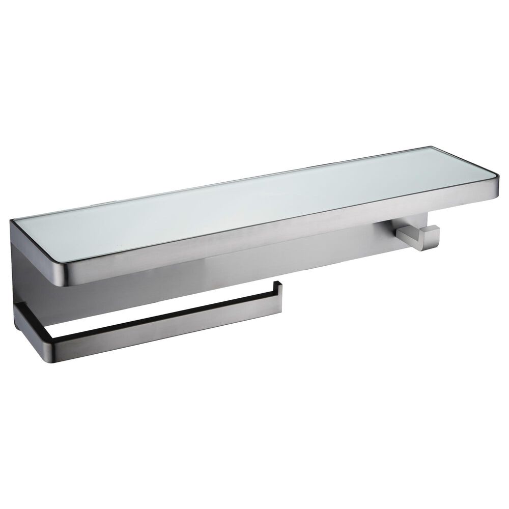 Lexora Home Bagno Bianca Towel Bar and Robe Hook with Glass Shelf in Gun Metal and White, , large