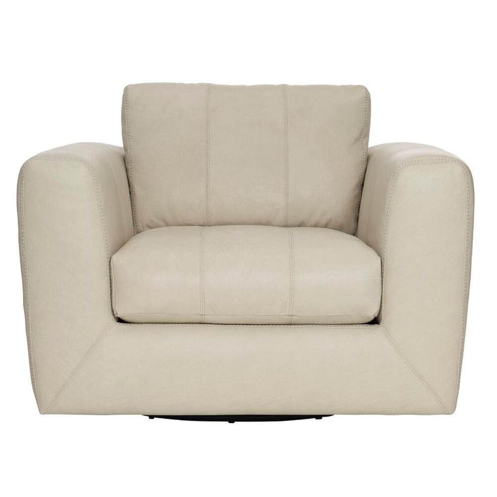 Bernhardt Remi Plush Leather Swivel Chair in Moon Dance White, , large