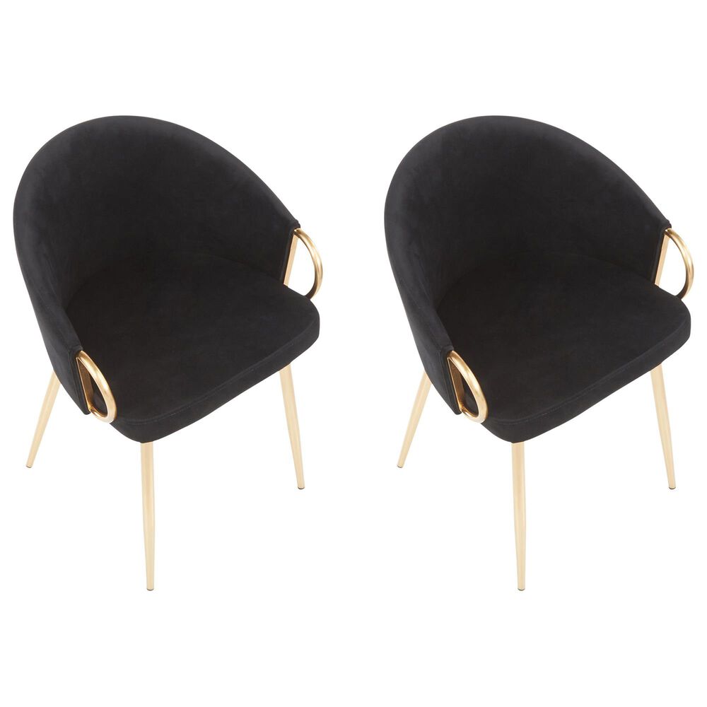 LumiSource Claire Arm Chair with Black Velvet Cushion in Gold (Set of 2), , large