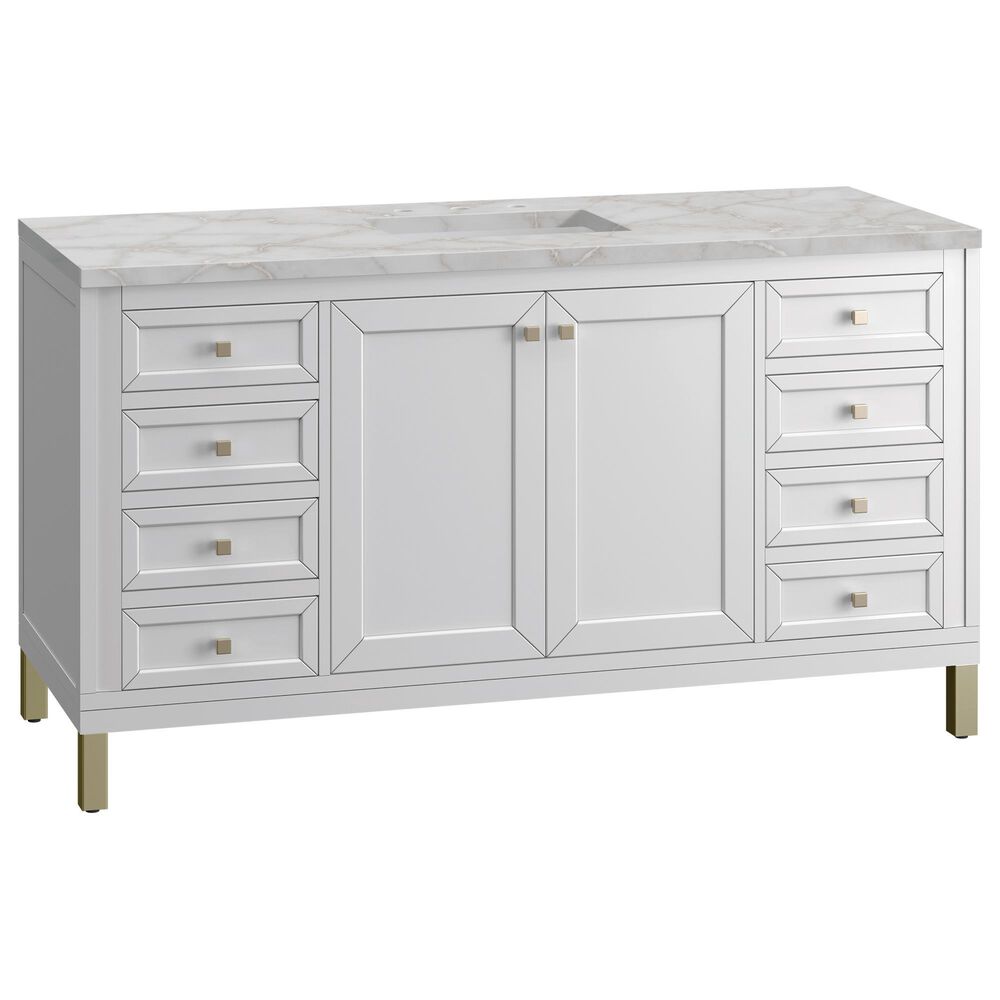 James Martin Vanities Chicago 60" Single Bathroom Vanity in Glossy White with 3 cm Victorian Silver Quartz Top and Rectangular Sink, , large