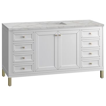 James Martin Vanities Chicago 60" Single Bathroom Vanity in Glossy White with 3 cm Victorian Silver Quartz Top and Rectangular Sink, , large
