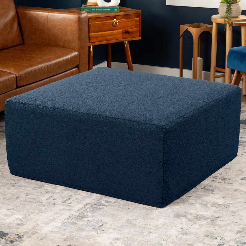 Jaxx Fairlie Boucle Fabric Ottoman in Navy, , large
