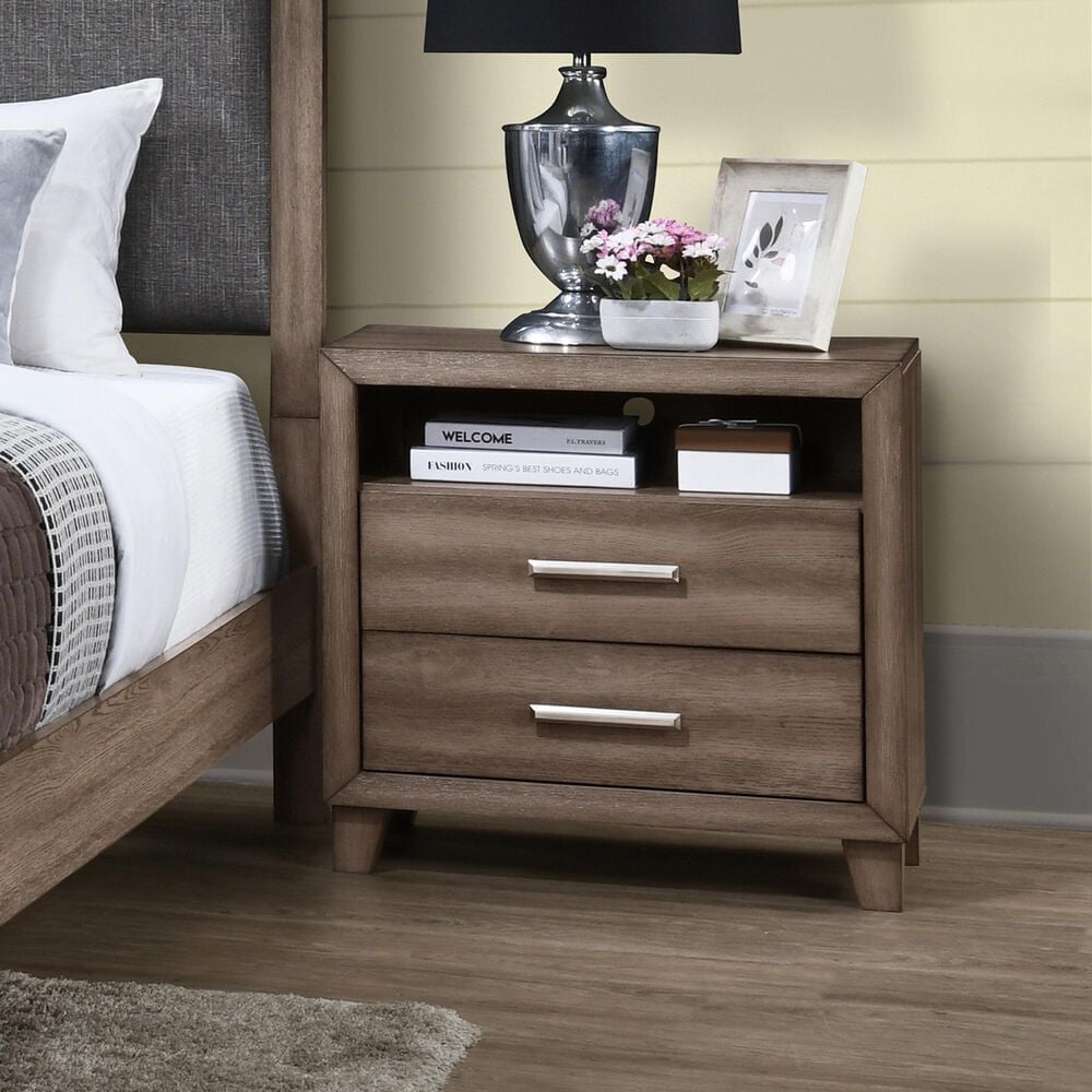 New Heritage Design Harrisburg Queen Bed and Two Nightstands in Walnut Brown with USB Port, , large