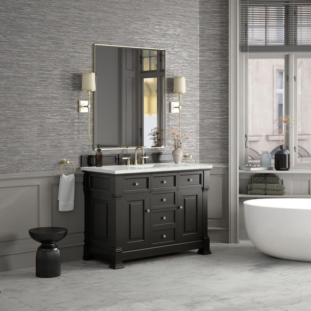 James Martin Vanities Brookfield 48&quot; Single Bathroom Vanity in Black Onyx with 3 cm Ethereal Noctis Quartz Top and Rectangular Sink, , large