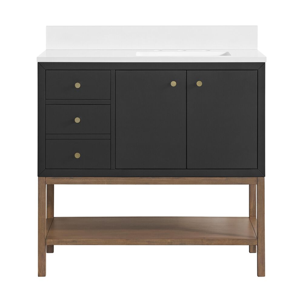 37B Isadore 36" Single Bathroom Vanity Cabinet in Tricorn Black and White Composite Stone Top and Backsplash, , large