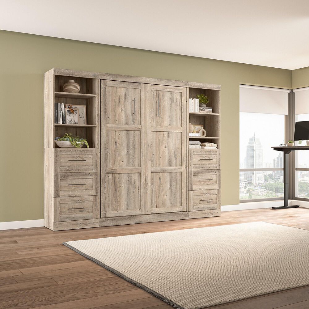 Bestar Pur 130&quot; Full Murphy Storage Bed in Rustic Brown, , large