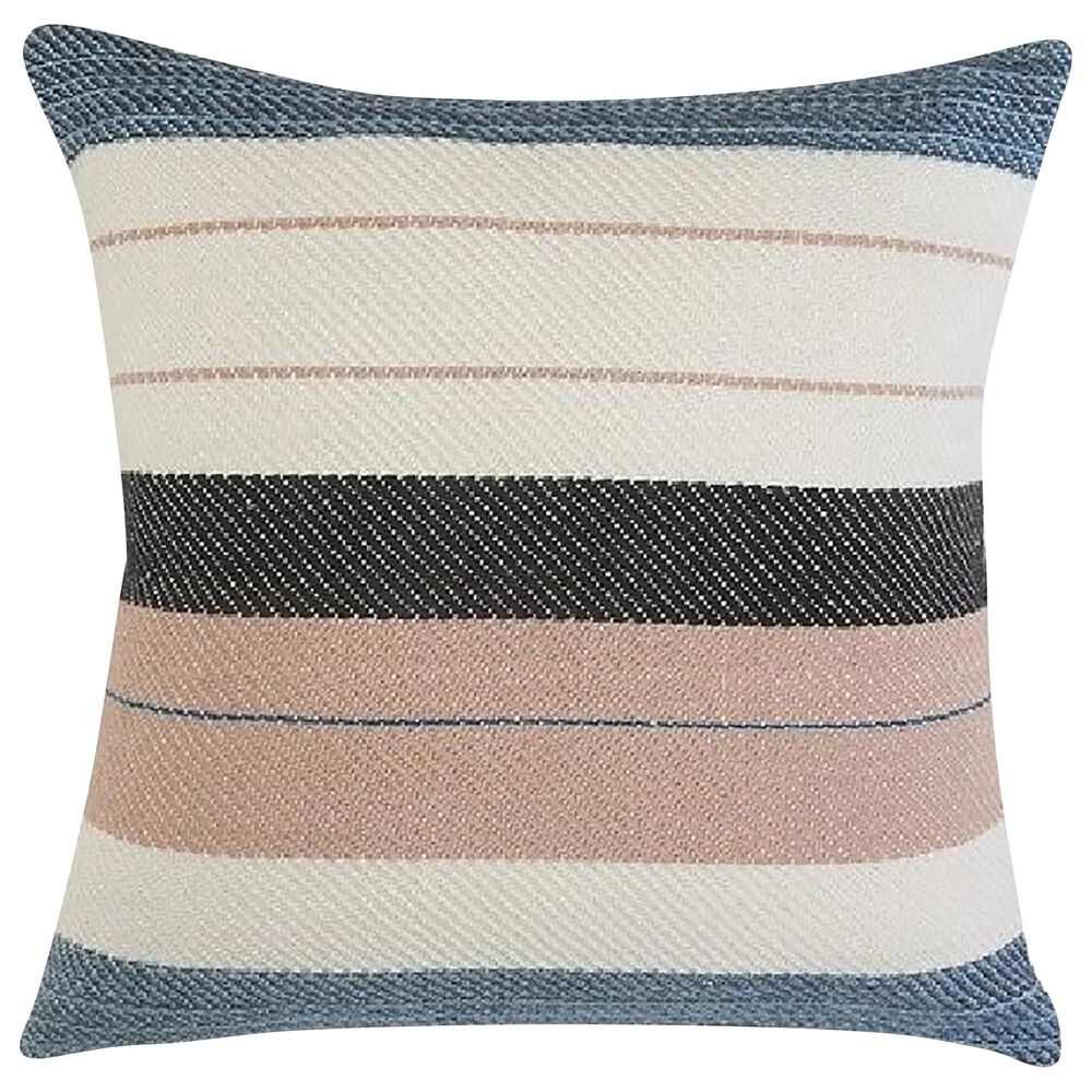 L.R. RESOURCES 24" x 24" Stripe Outdoor Throw Pillow in Blue, White, Pink and Black, , large