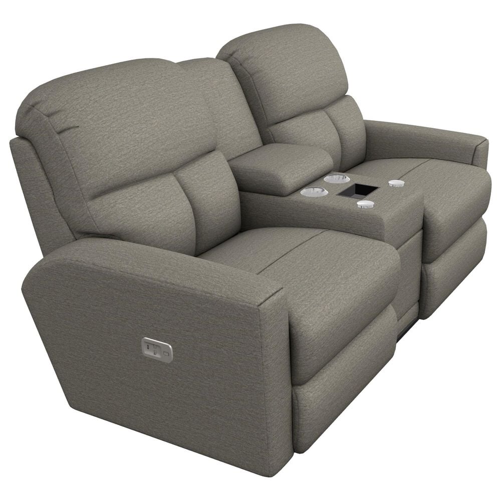 La-Z-Boy Hawthorn Power Reclining Console Loveseat with Headrest and Lumbar in Roma Storm, , large