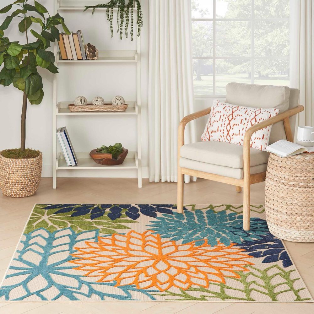 Nourison Aloha ALH05 5&#39;3&quot; Square Multicolor Indoor/Outdoor Area Rug, , large