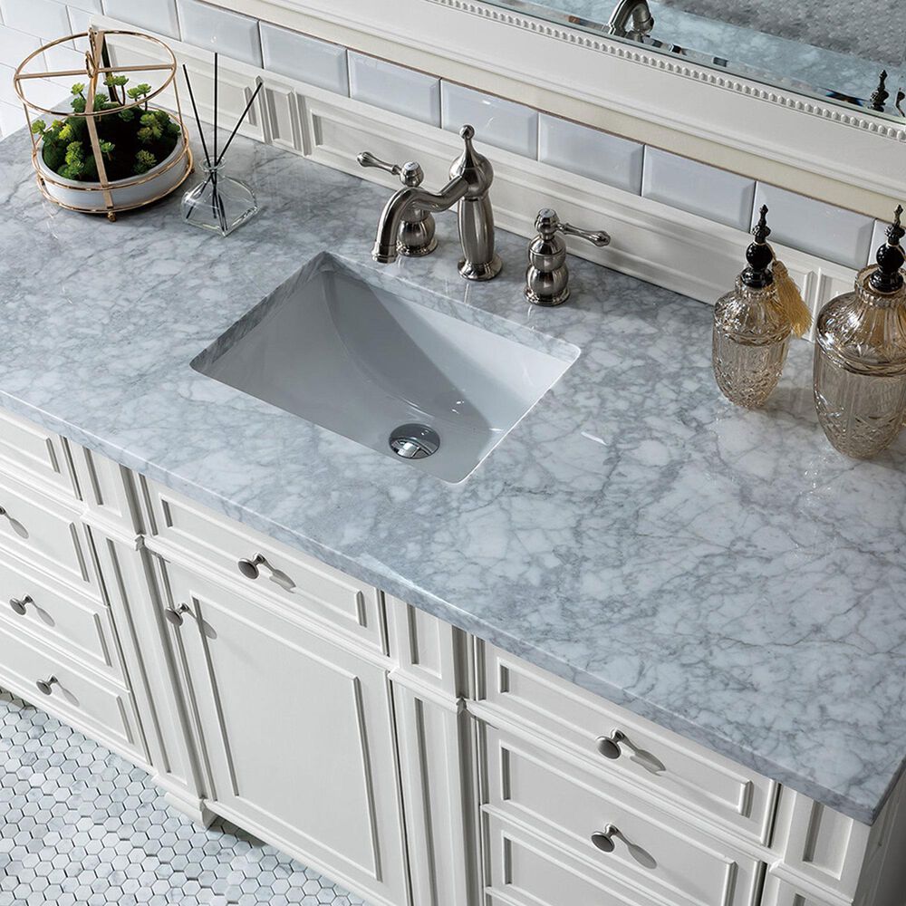 James Martin Vanities Bristol 60&quot; Single Bathroom Vanity in Bright White with 3 cm Carrara White Marble Top and Rectangular Sink, , large