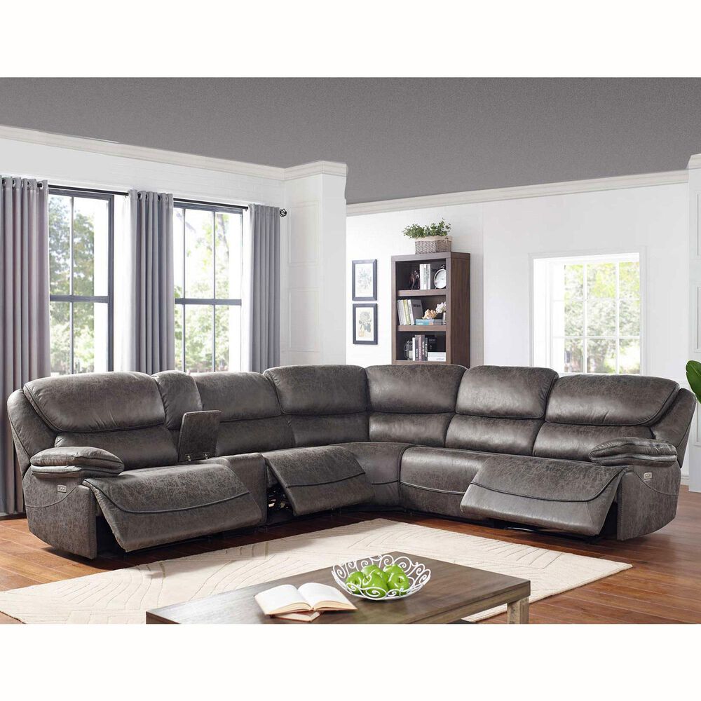 Steve Silver Plaza 6-Piece Power Reclining Sectional in Smoked Gray, , large