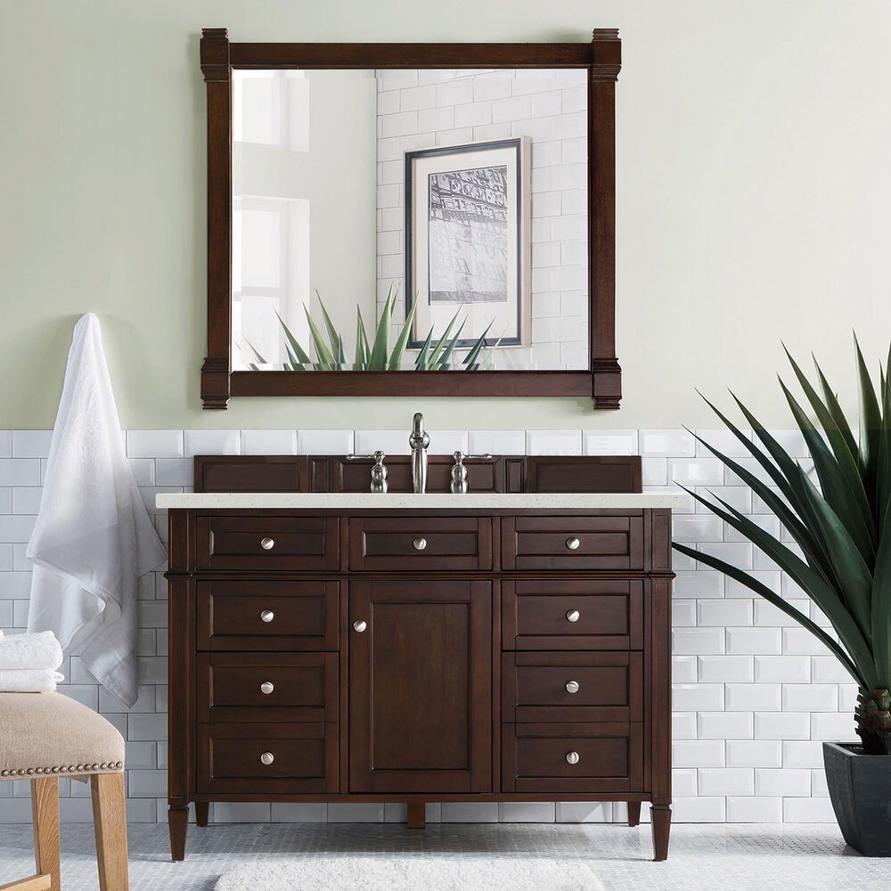 James Martin Vanities Brittany 48&quot; Single Bathroom Vanity in Burnished Mahogany with 3 cm Lime Delight Quartz Top and Rectangular Sink, , large