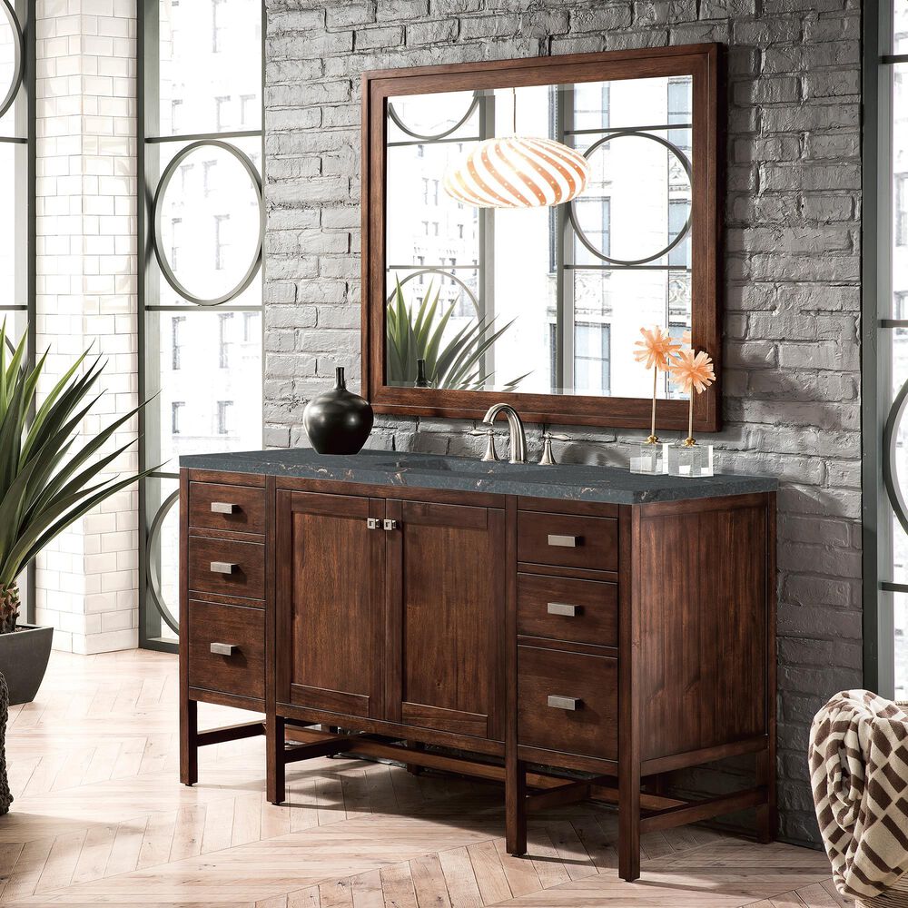 James Martin Vanities Addison 60&quot; Single Bathroom Vanity in Mid-Century Acacia with 3 cm Parisien Bleu Quartz Top and Rectangular Sink, , large