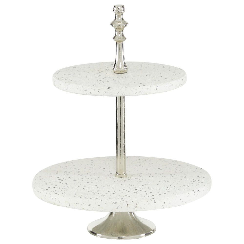 Maple and Jade 17" Glam Terrazzo Tiered Server in White, , large