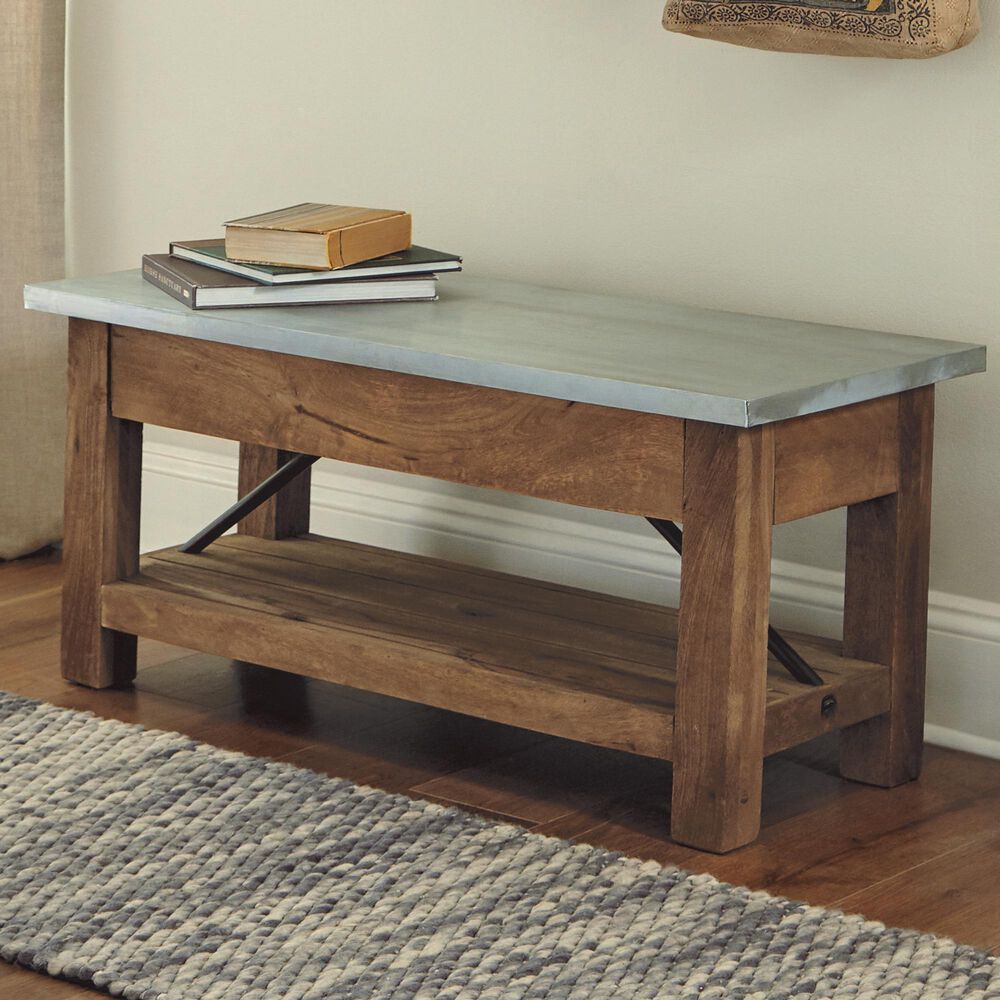 Bolton Furniture Millwork 40" Bench with Shelf in Light Brown/Silver, , large