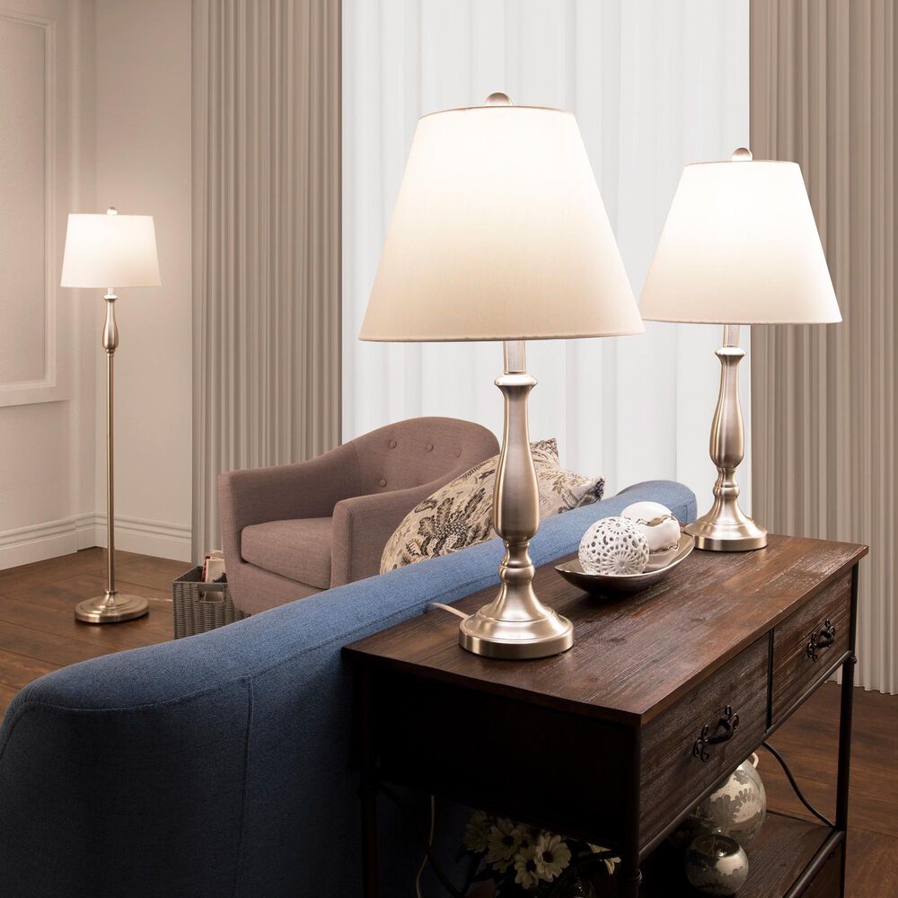 Timberlake 3-Piece Floor and Table Lamp Set in Brushed Steel, , large