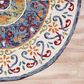 L&R Resources Sinuous Floral Medallion Mosaic 6" Round White, Green, Blue, Red and Orange Area Rug, , large