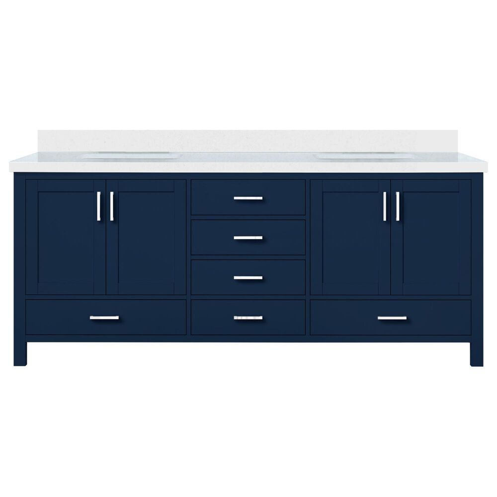 Lexora Home Jacques 80" Double Bathroom Vanity in Navy Blue with 2 cm White Quartz Top and Rectangular Sinks, , large