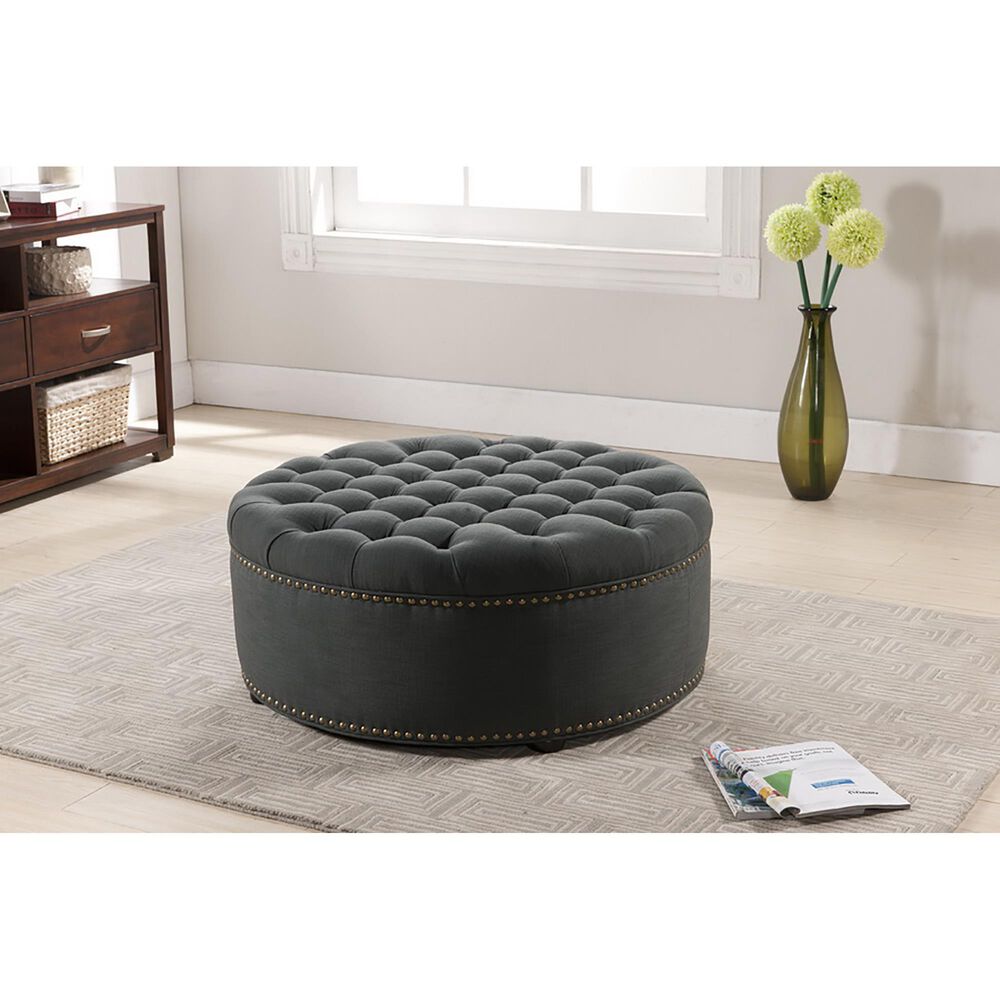 Baxton Studio Iglehart Ottoman in Dark Slate Gray, , large