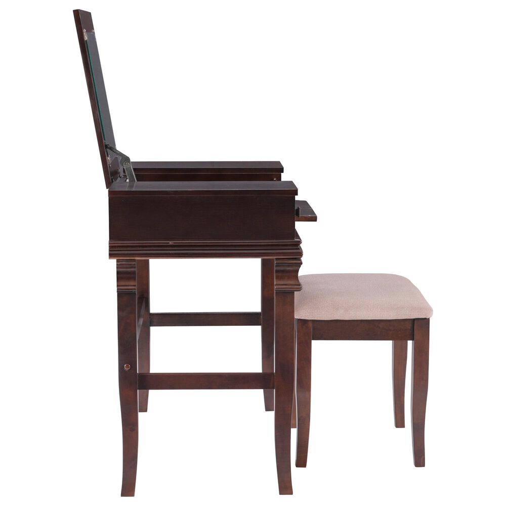 Linon Home Decor Angela Vanity with Stool in Walnut, , large
