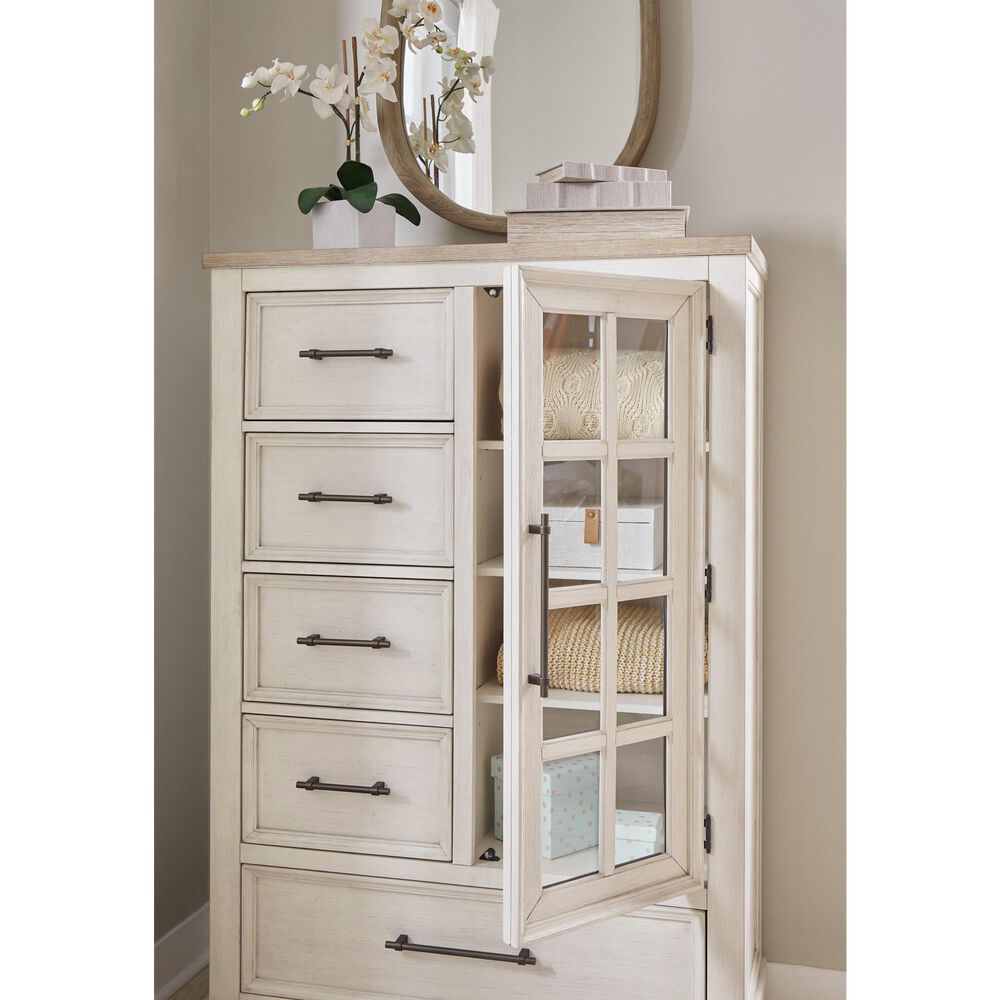 Ashley Shaybrock 5-Drawer Chest in Antiqued White and Brown, , large