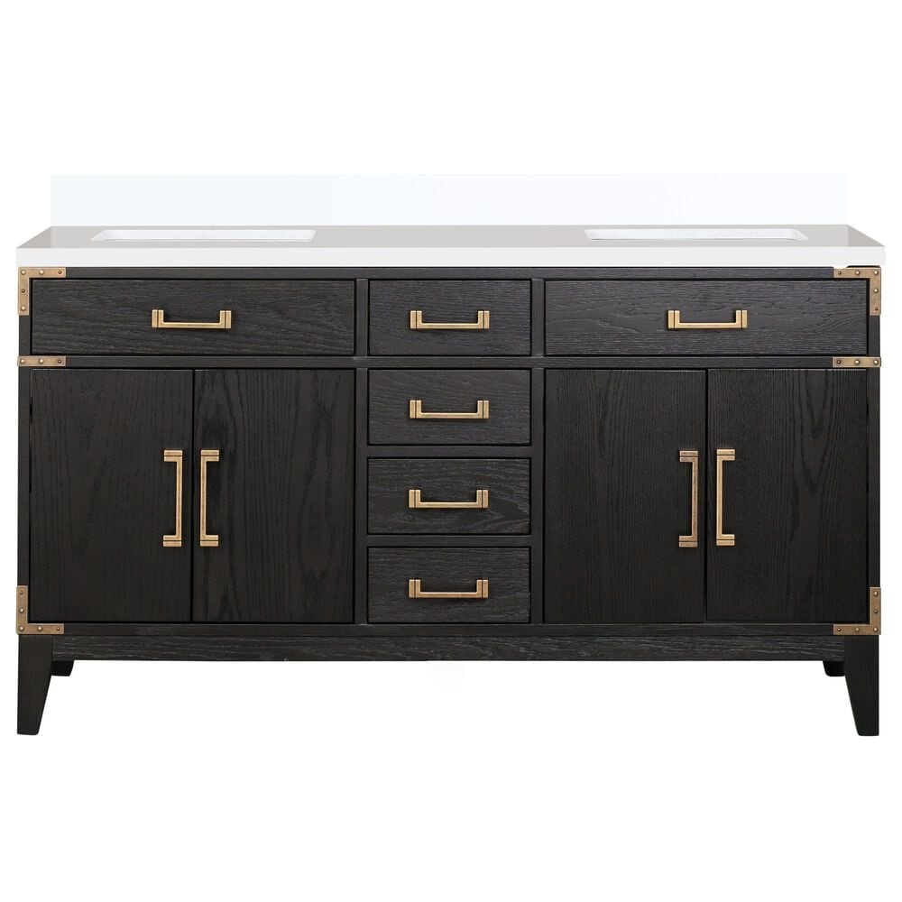 Lexora Home Laurel 60&quot; Double Bathroom Vanity in Black Oak with White Cultured Marble Top and Rectangular Sinks, , large