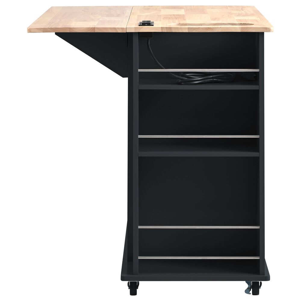 HOMLUX Kitchen Island with Power Outlet and Drop Leaf in Black, , large