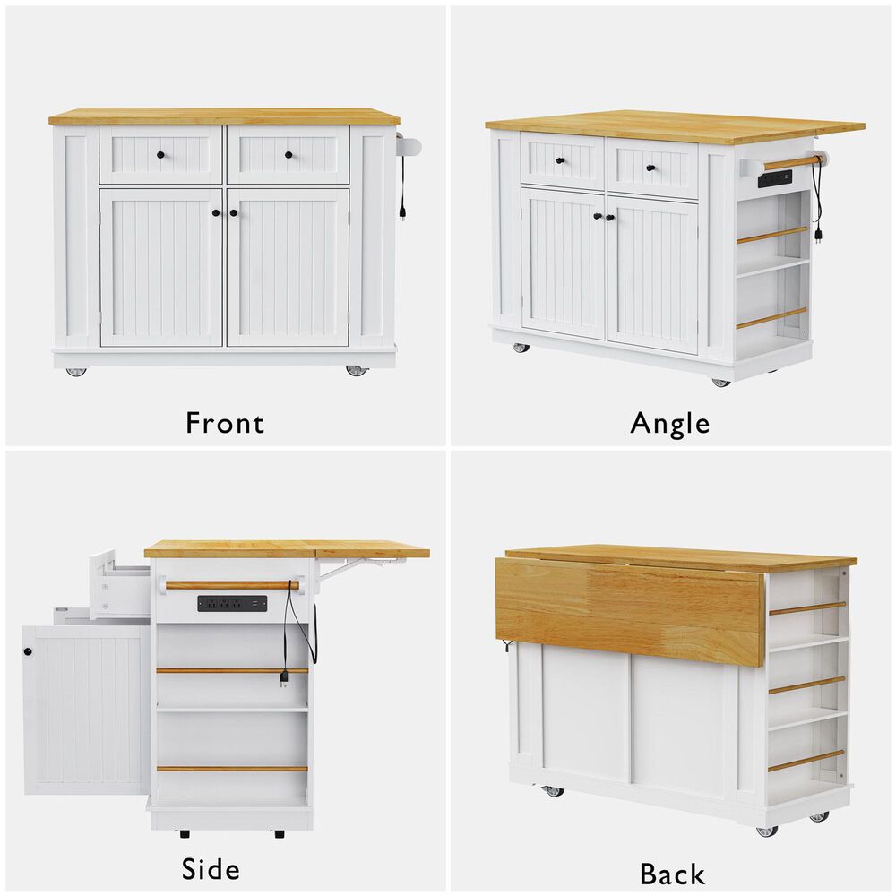 HOMLUX 48" Kitchen Island with Drop Leaf in White and Natural, , large