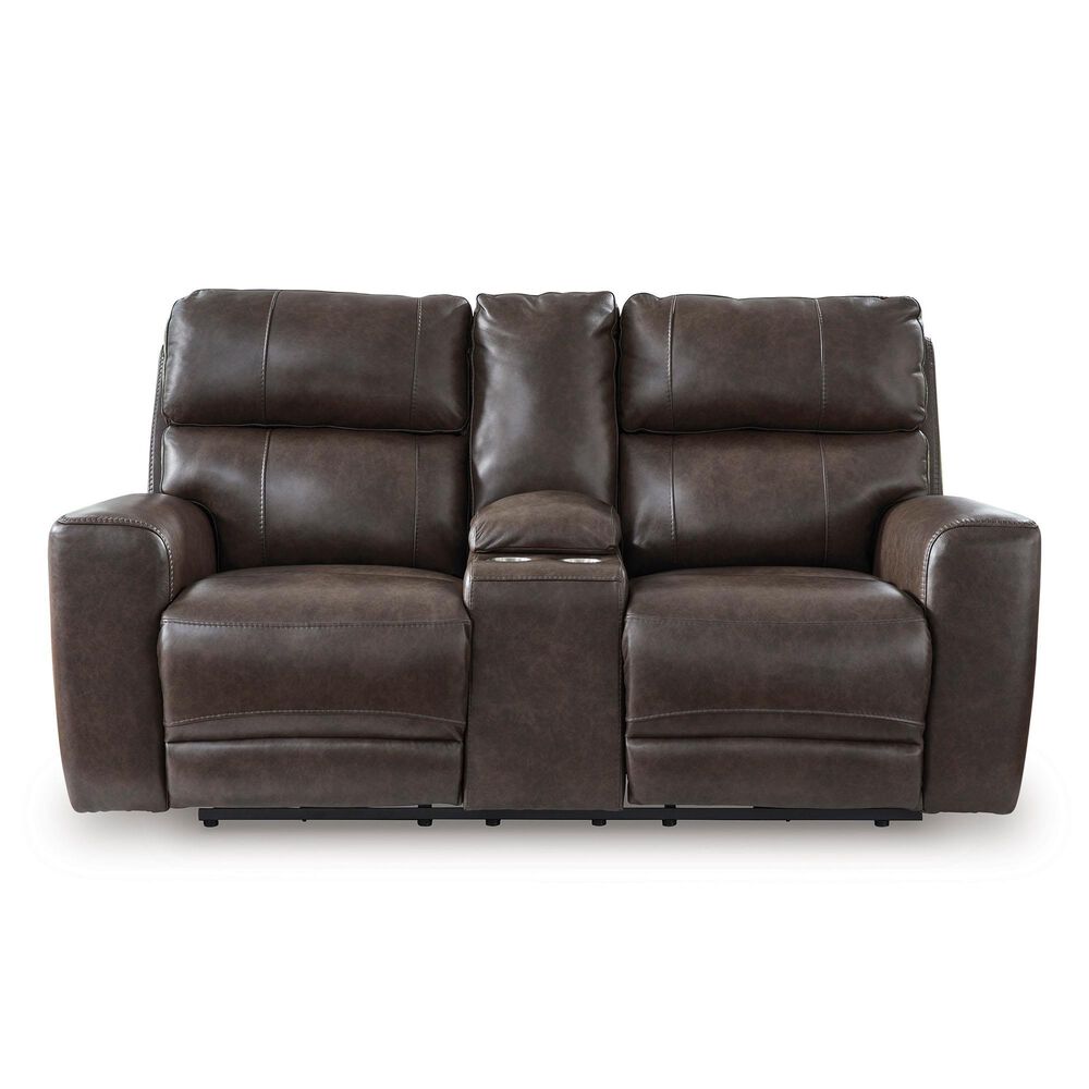 Ashley Crossplex Power Recliner Loveseat with Console and Adjustable Headrest in Smoke, , large