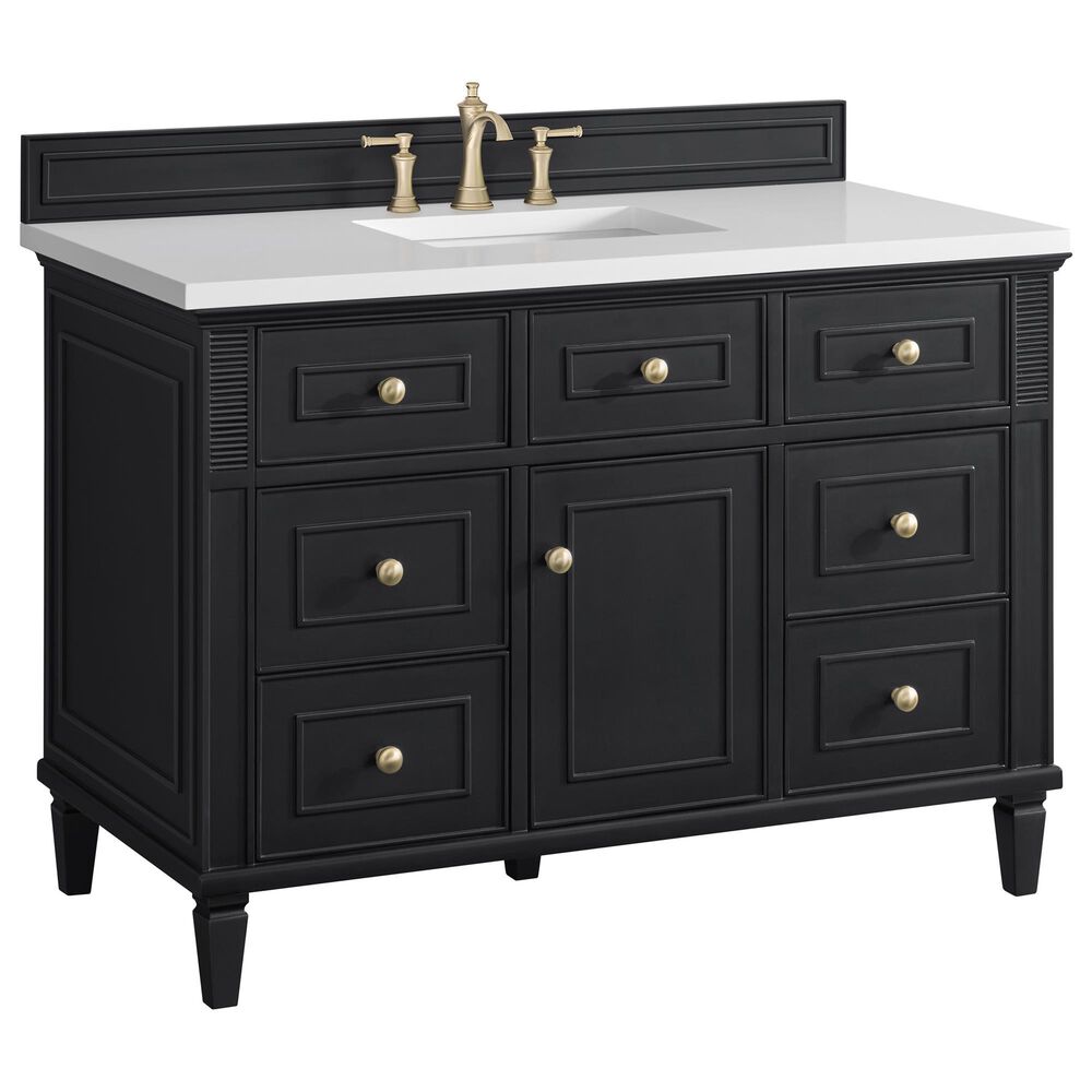 James Martin Vanities Lorelai 48" Single Vanity in Black Onyx with 3 cm White Zeus Quartz Top, , large