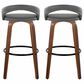 LumiSource Grotto Swivel Bar Stool with Grey Faux Leather Upholstery in Walnut Wood and Black (Set of 2), , large