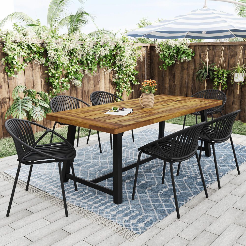 Hearth and Haven Patio Stackable Dining Chair with Breathable Design in Black &#40;Set of 2&#41;, , large