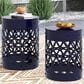 Hearth and Haven Cylindrical-Shaped Iron Patio End Table in Navy Blue (Set of 2), , large