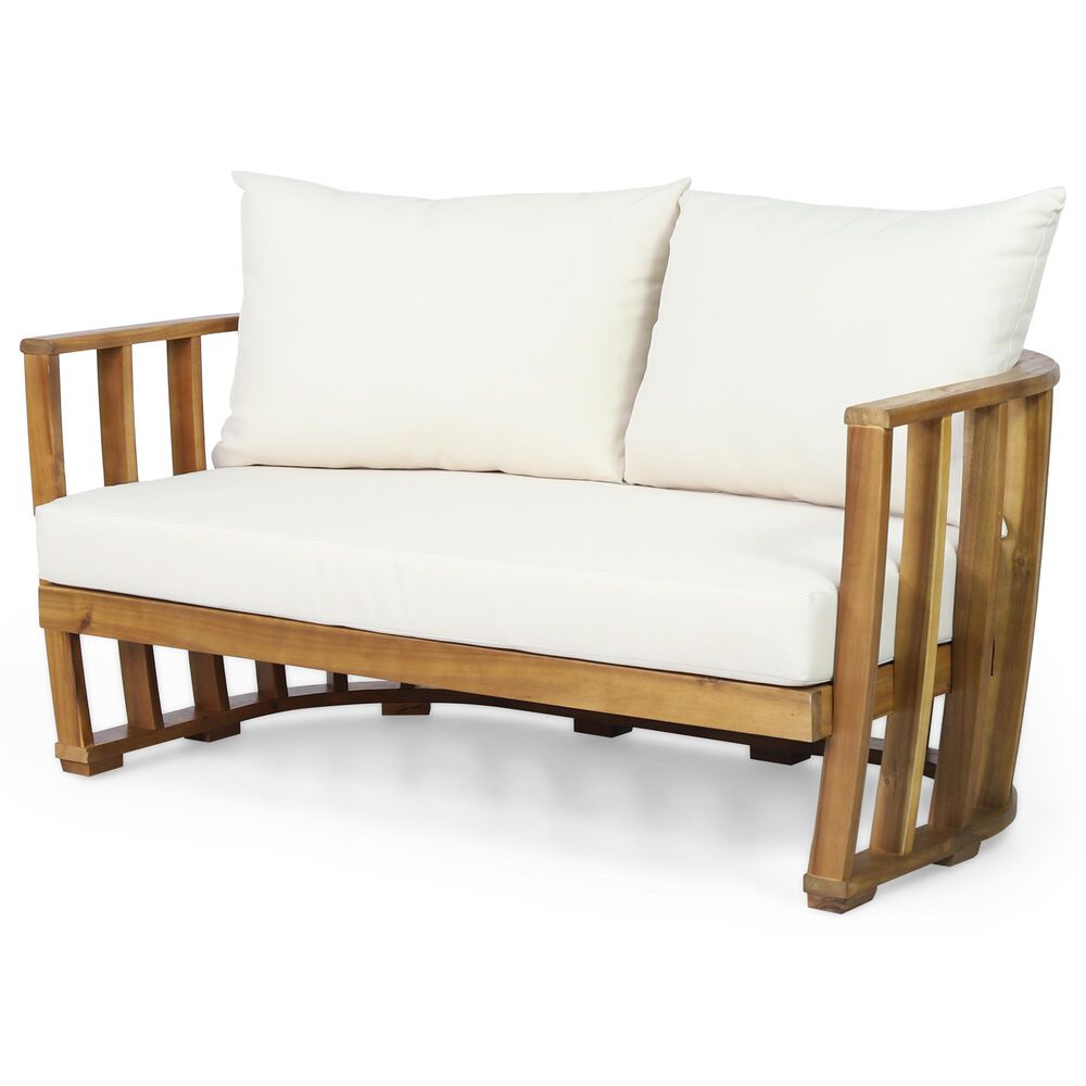 Hearth and Haven 2-Piece Outdoor Conversation Set with Beige Cushion in Teak, , large
