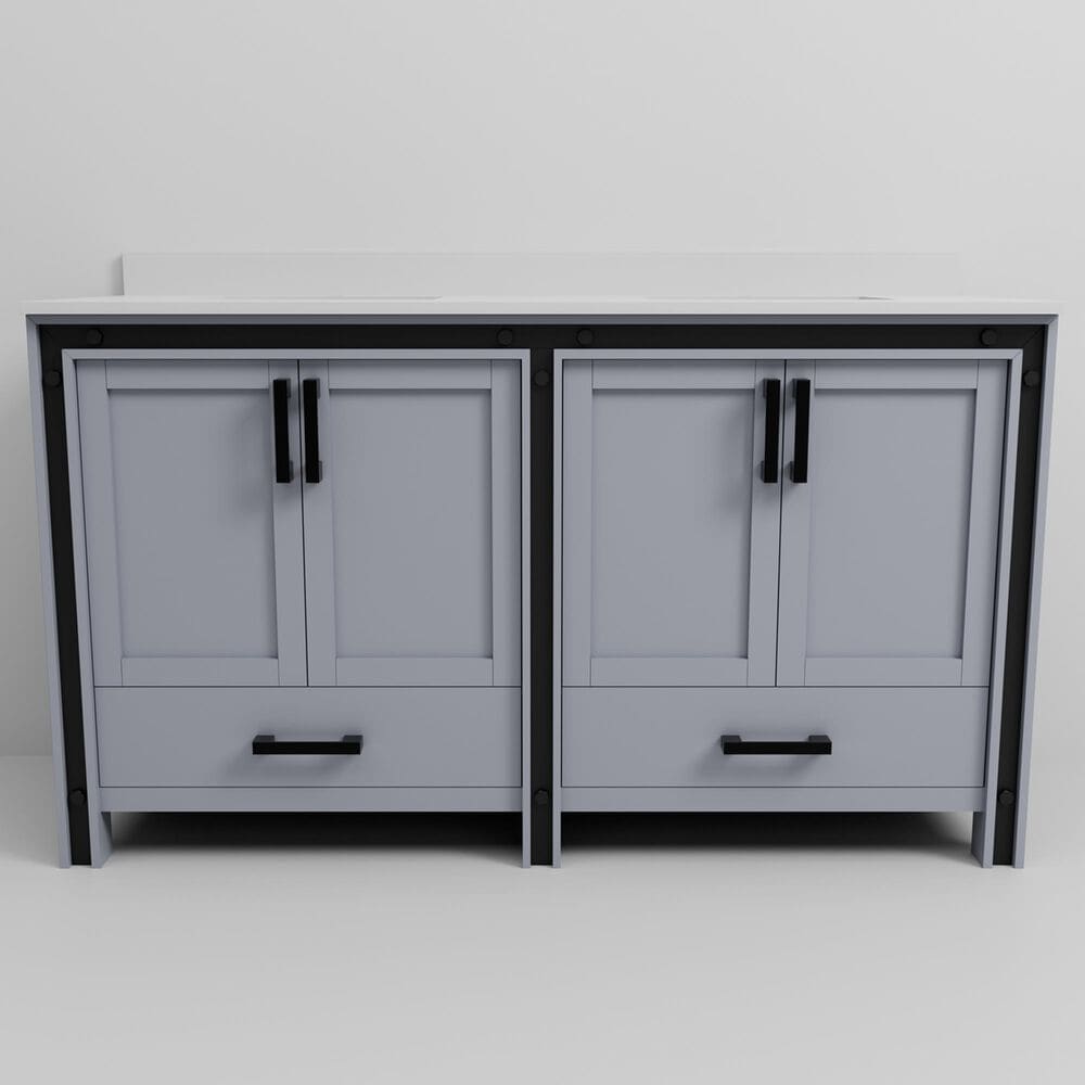 Lexora Home Ziva 60&quot; Double Bathroom Vanity in Dark Grey with 2 cm White Quartz Top and Rectangular Sinks, , large