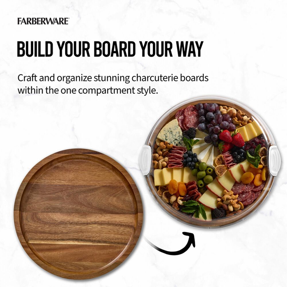 Lifetime Brands Build-a-Board Round Cutting Board with Single Compartment and Locking Lid in Natural and Clear, , large